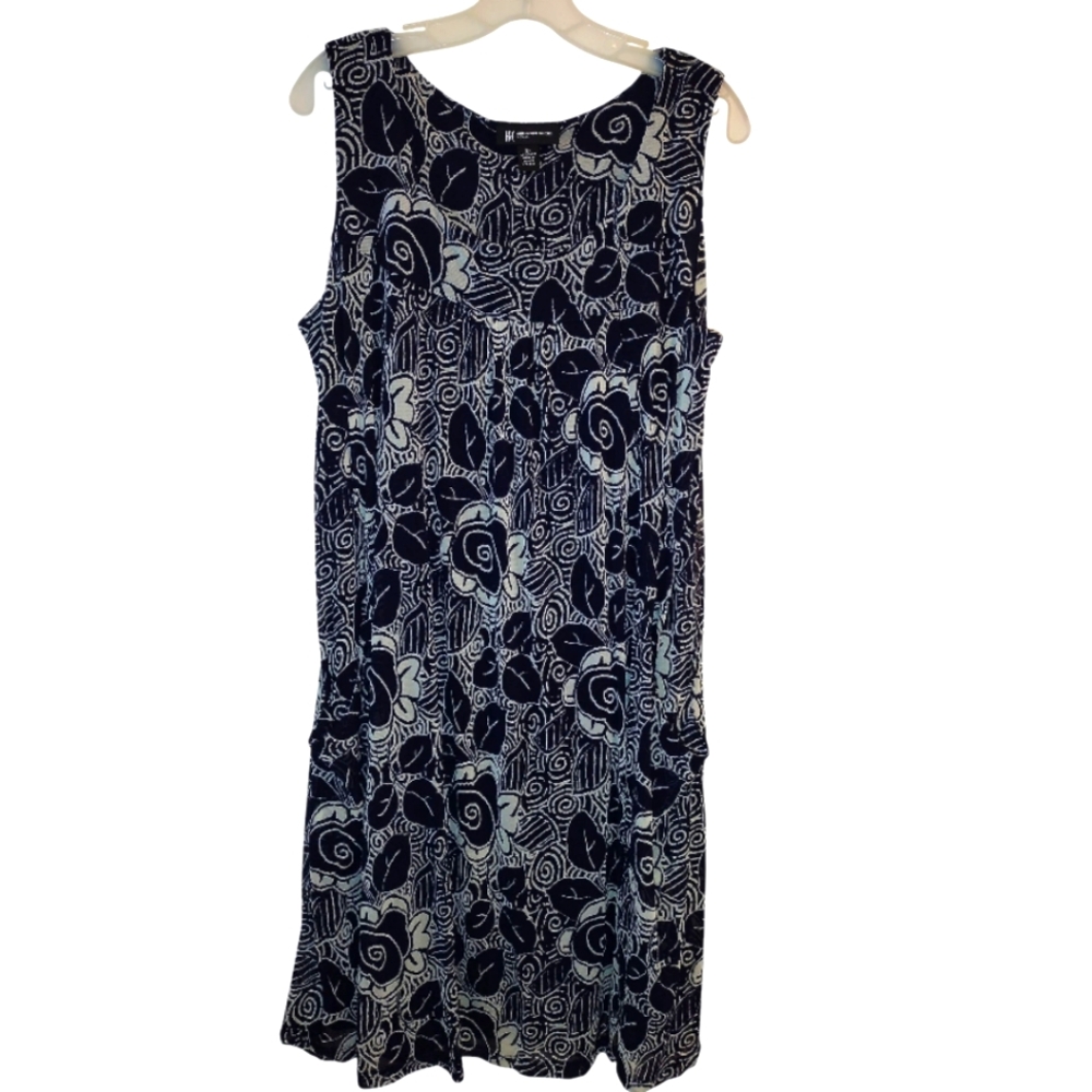 Vtg Y2K INC International Concepts Navy Blue Artsy Floral Mesh A Line Dress 2X